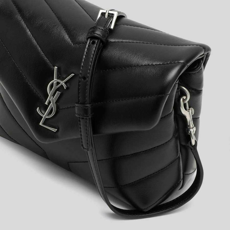 SAINT LAURENT Saint Laurent Loulou Toy Strap Bag 絎縫 Y 字形皮革 黑色/銀色 678401DV706-5