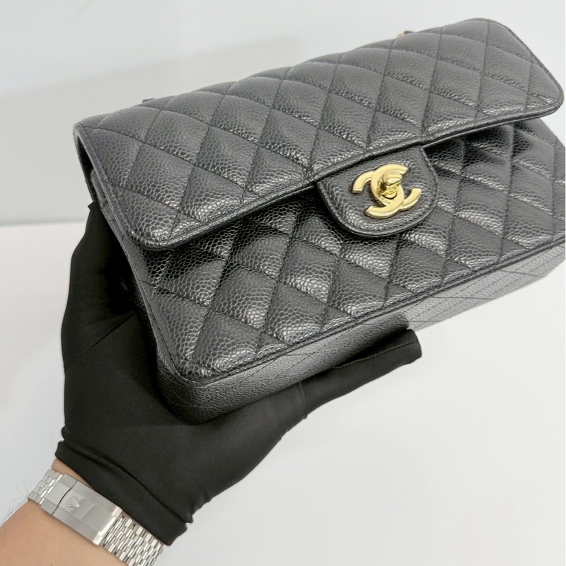 Chanel CF23 黑金荔枝牛 晶片款-8