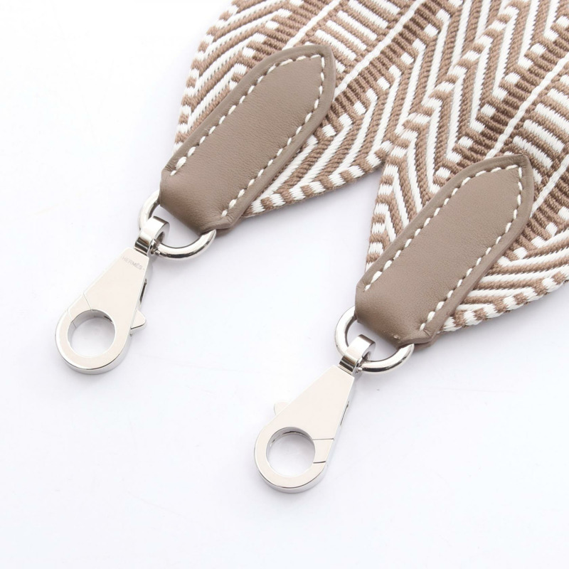 愛馬仕 Bandouliere Sangle Caval 肩帶 Swift 皮革帆布 灰色 白色 W-2