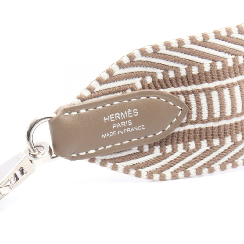 愛馬仕 Bandouliere Sangle Caval 肩帶 Swift 皮革帆布 灰色 白色 W-3