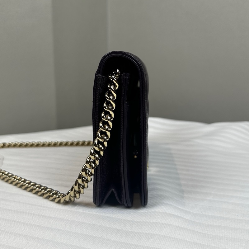 98新 香奈兒/Chanel Boy Chanel深紫色金扣鏈條錢包  顆粒壓花亮面小牛皮19x3.5x12cm-2