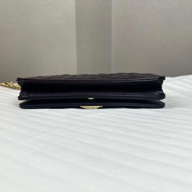 98新 香奈兒/Chanel Boy Chanel深紫色金扣鏈條錢包  顆粒壓花亮面小牛皮19x3.5x12cm-5