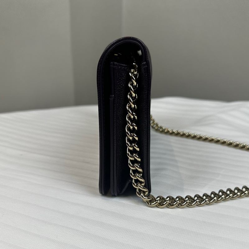 98新 香奈兒/Chanel Boy Chanel深紫色金扣鏈條錢包  顆粒壓花亮面小牛皮19x3.5x12cm-14