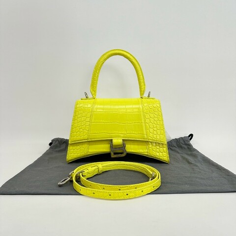 Balenciaga S號沙漏檸檬黃鱷魚壓紋 斜背包肩背包
