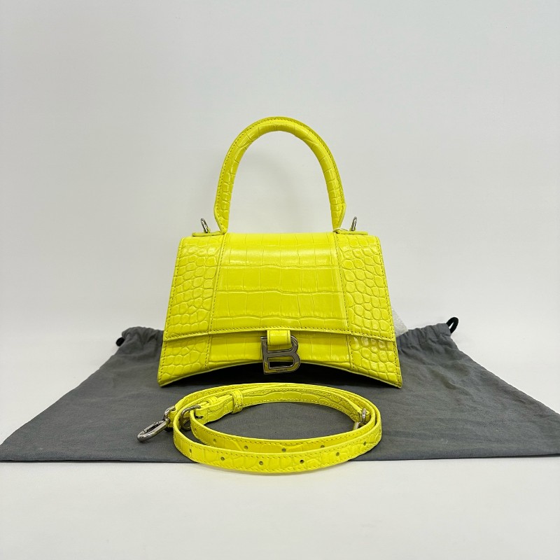 Balenciaga S號沙漏檸檬黃鱷魚壓紋 斜背包肩背包-0