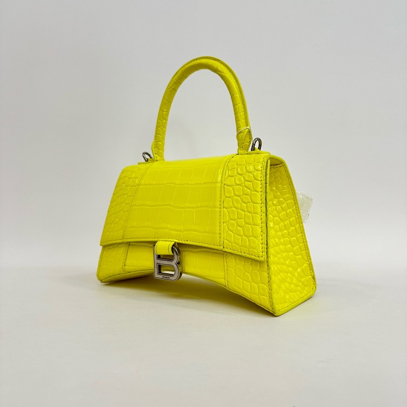 Balenciaga S號沙漏檸檬黃鱷魚壓紋 斜背包肩背包-2