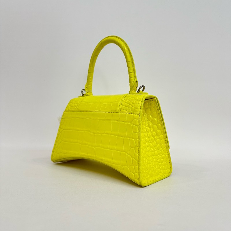 Balenciaga S號沙漏檸檬黃鱷魚壓紋 斜背包肩背包-3