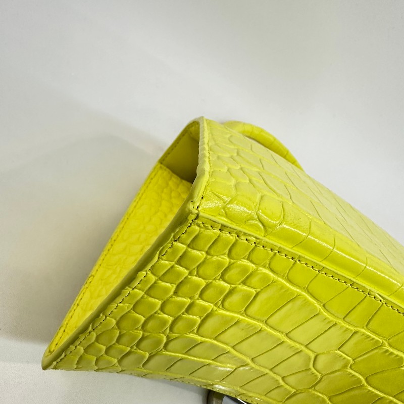 Balenciaga S號沙漏檸檬黃鱷魚壓紋 斜背包肩背包-12