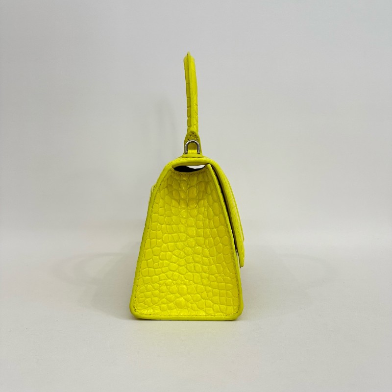 Balenciaga S號沙漏檸檬黃鱷魚壓紋 斜背包肩背包-14