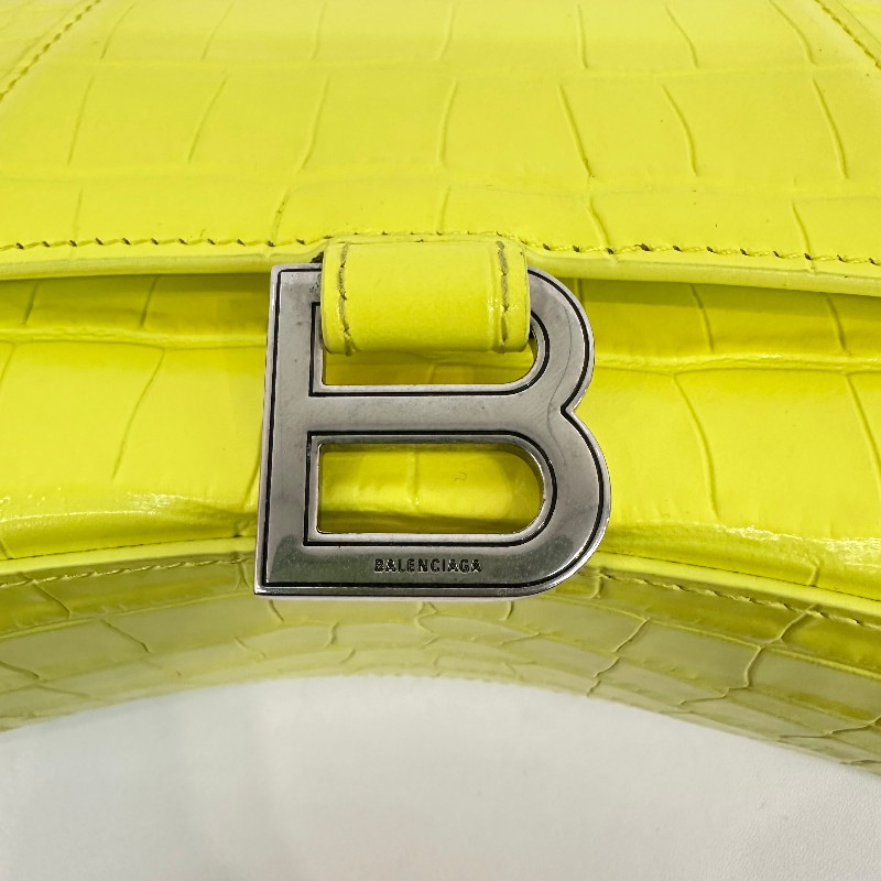 Balenciaga S號沙漏檸檬黃鱷魚壓紋 斜背包肩背包-15