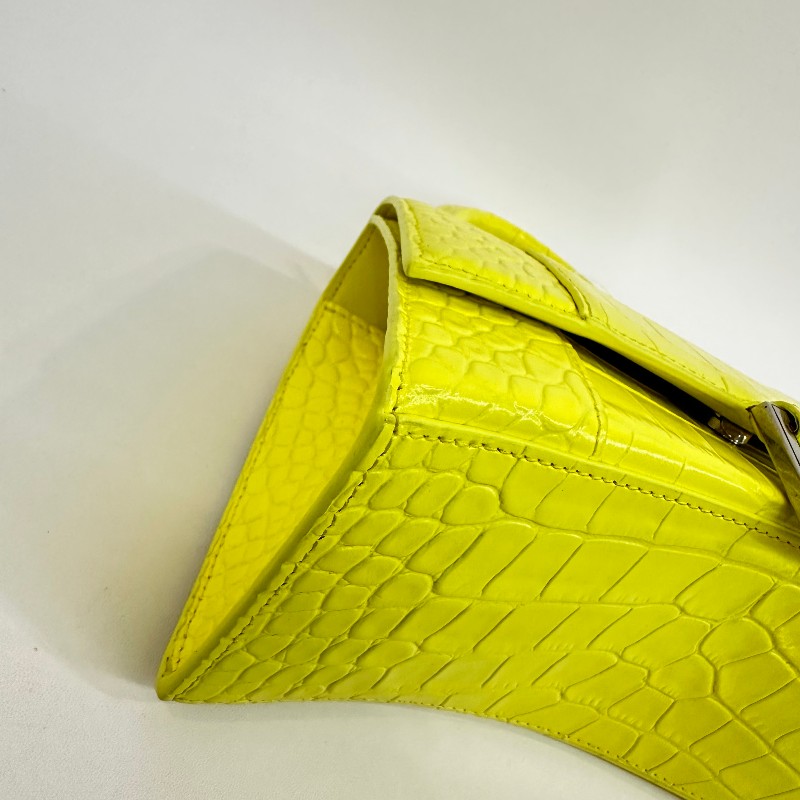 Balenciaga S號沙漏檸檬黃鱷魚壓紋 斜背包肩背包-17
