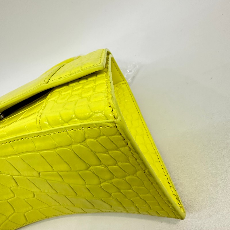 Balenciaga S號沙漏檸檬黃鱷魚壓紋 斜背包肩背包-18