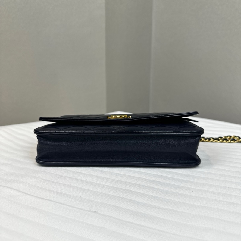 香奈兒/Chanel Boy WOC Wallet On Chain 深藍色菱格羊皮金扣鏈條錢包19x3.5x12.5cm-6