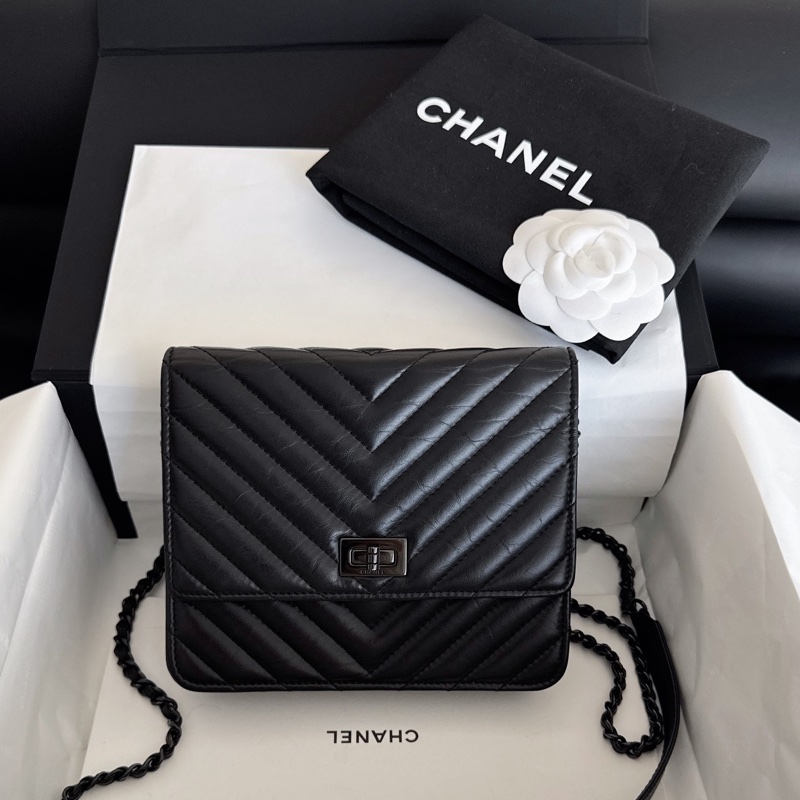 【近新閒置品】Chanel 香奈兒 so black 2.55woc 25開 極品全黑黑武士牛皮單肩側背斜挎包-0