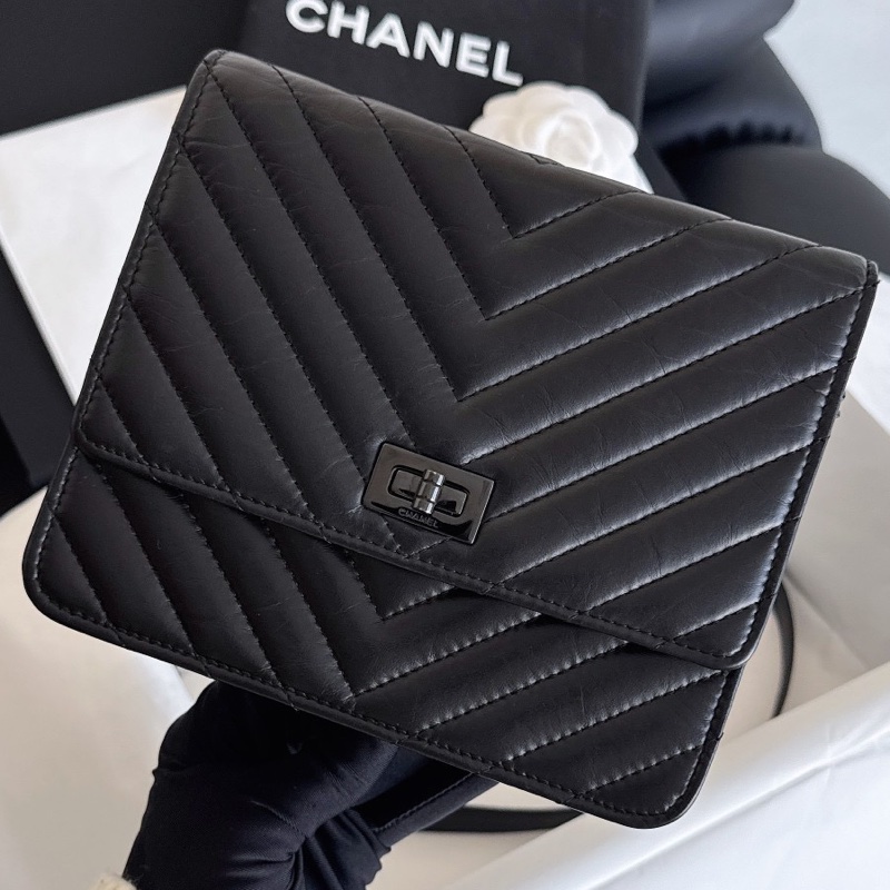 【近新閒置品】Chanel 香奈兒 so black 2.55woc 25開 極品全黑黑武士牛皮單肩側背斜挎包-2