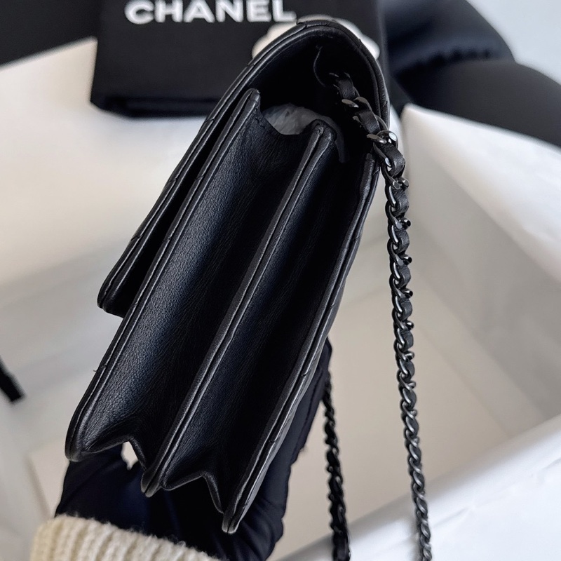 【近新閒置品】Chanel 香奈兒 so black 2.55woc 25開 極品全黑黑武士牛皮單肩側背斜挎包-7