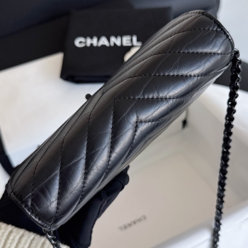 【近新閒置品】Chanel 香奈兒 so black 2.55woc 25開 極品全黑黑武士牛皮單肩側背斜挎包-8