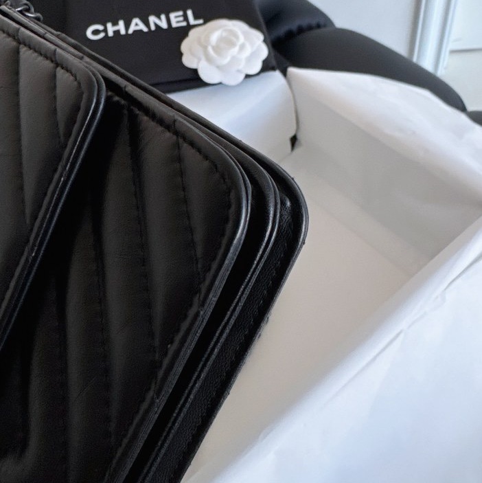 【近新閒置品】Chanel 香奈兒 so black 2.55woc 25開 極品全黑黑武士牛皮單肩側背斜挎包-9