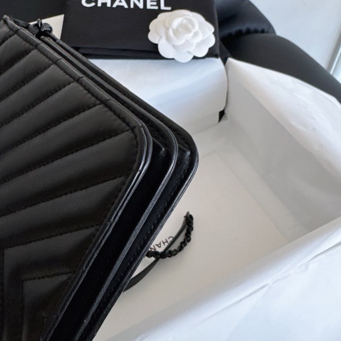 【近新閒置品】Chanel 香奈兒 so black 2.55woc 25開 極品全黑黑武士牛皮單肩側背斜挎包-10