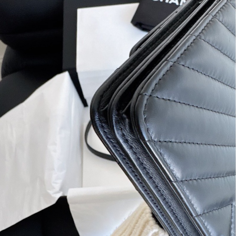 【近新閒置品】Chanel 香奈兒 so black 2.55woc 25開 極品全黑黑武士牛皮單肩側背斜挎包-12