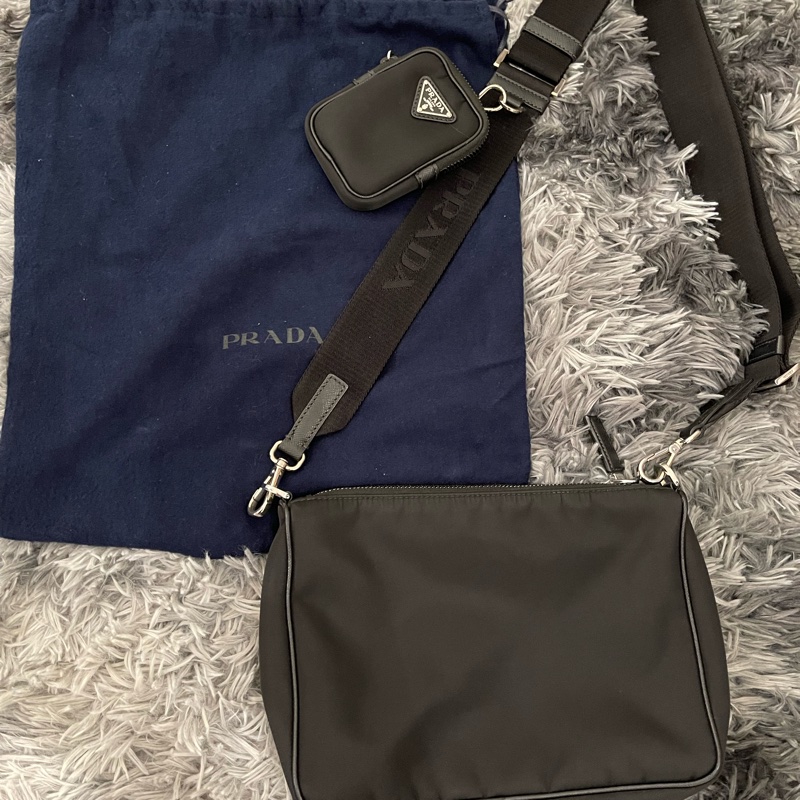 Prada尼龍三合一斜背包-7