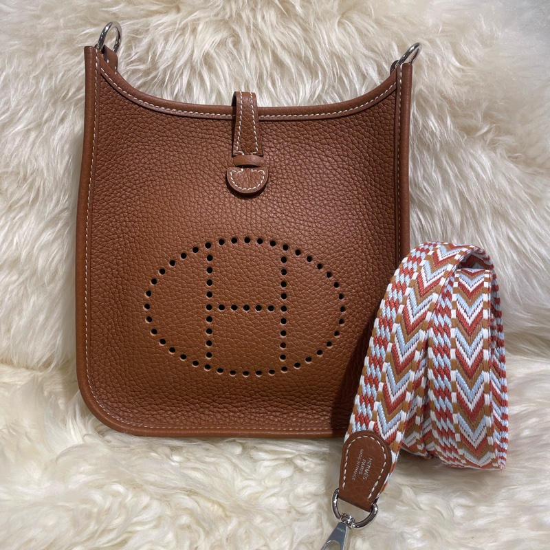 Hermès Mini Evelyne 金色銀扣拼彩帶-0
