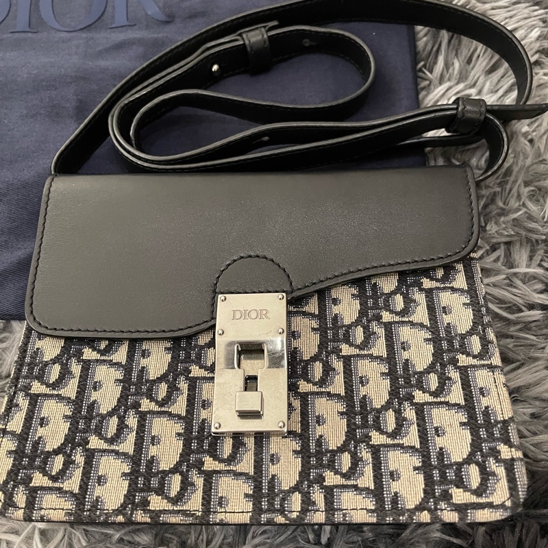 Dior提花帆布拼接皮革馬鞍斜背包-1