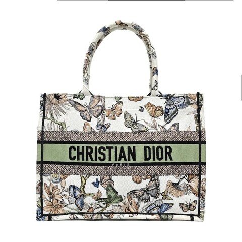 DIOR Book Tote 中號 白色蝴蝶帆布刺繡托特手提包