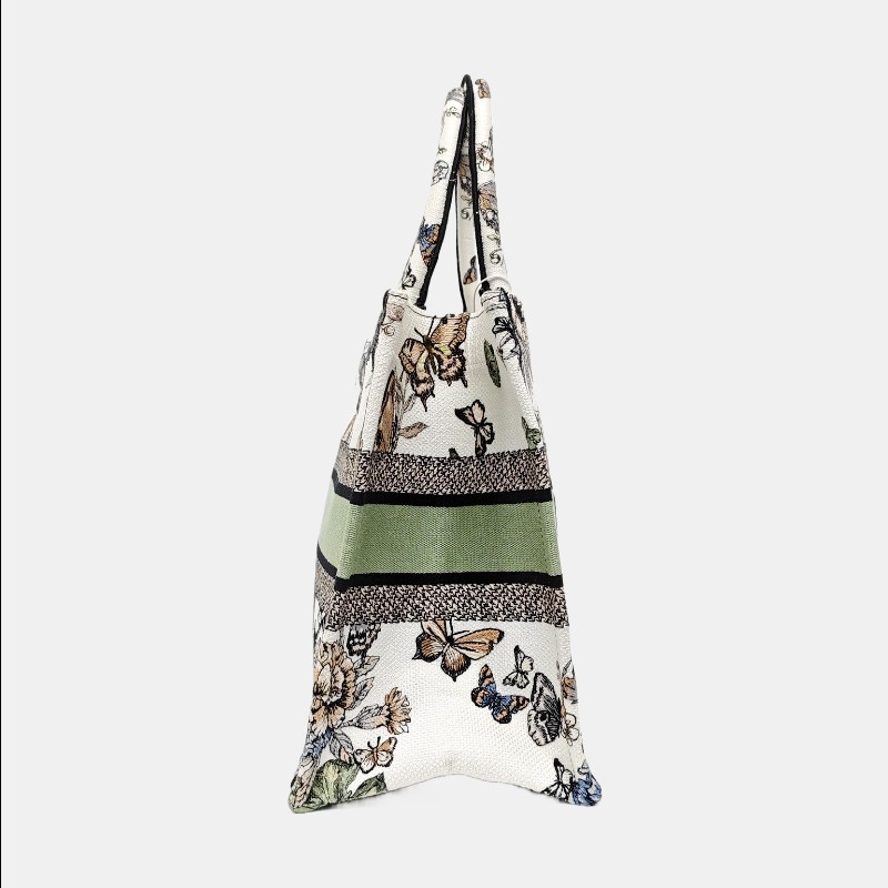 DIOR Book Tote 中號 白色蝴蝶帆布刺繡托特手提包-2
