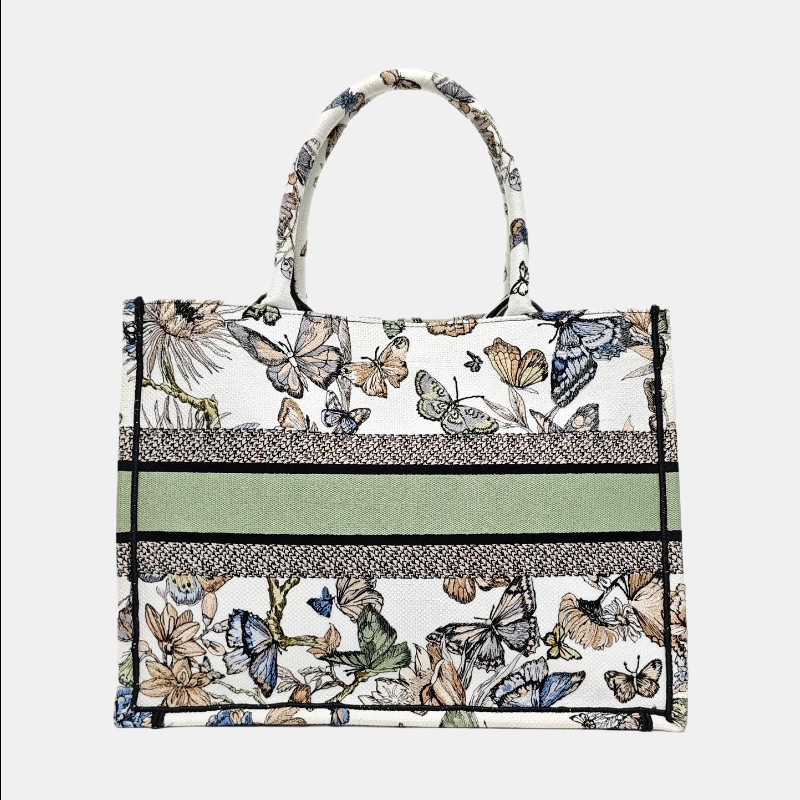 DIOR Book Tote 中號 白色蝴蝶帆布刺繡托特手提包-3