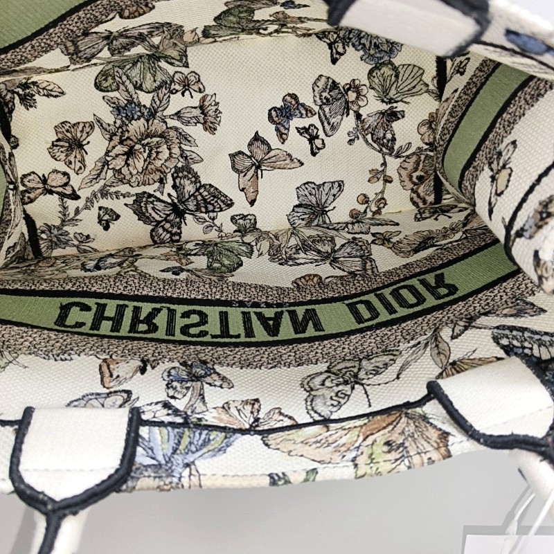 DIOR Book Tote 中號 白色蝴蝶帆布刺繡托特手提包-5
