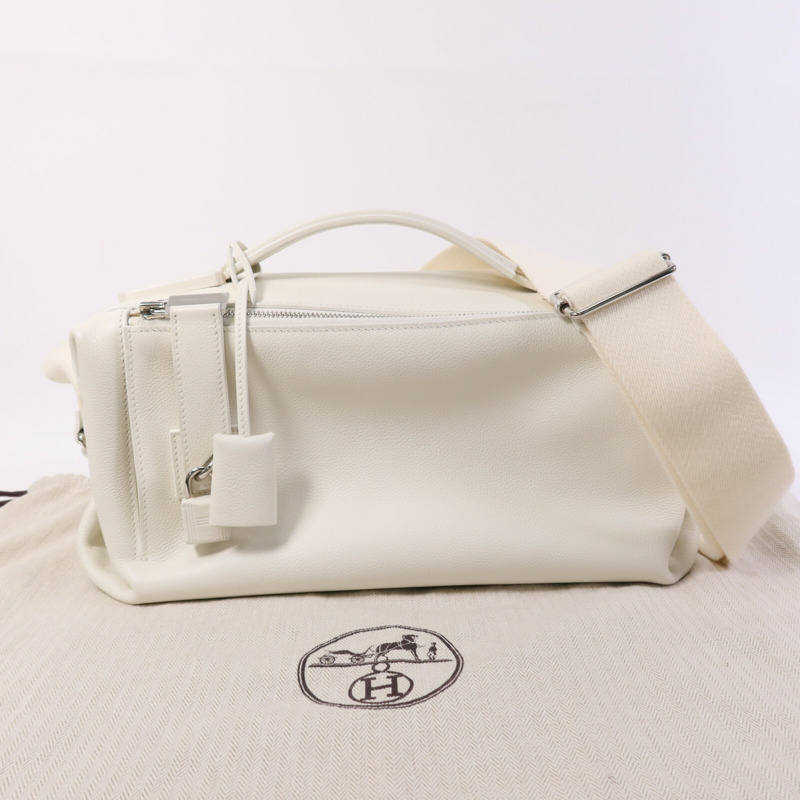 HERMES Evercolor皮革Emile 30銀扣肩背袋Blanc-8