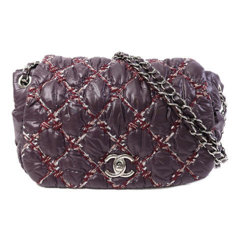 CHANEL 尼龍Chain Shoulder Bag銀扣鏈帶肩背袋