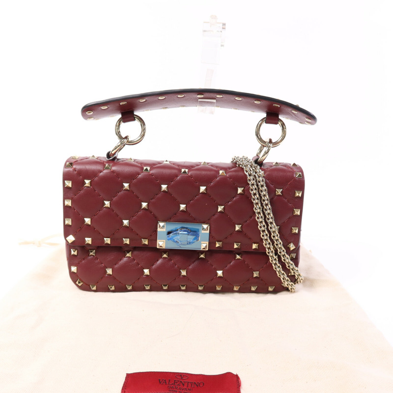 Valentino 羊皮皮革Rockstud Spike金扣鏈帶手挽肩背兩用袋-4