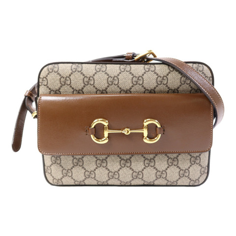 GUCCI 塗層帆布Horsebit 1955金扣肩背袋