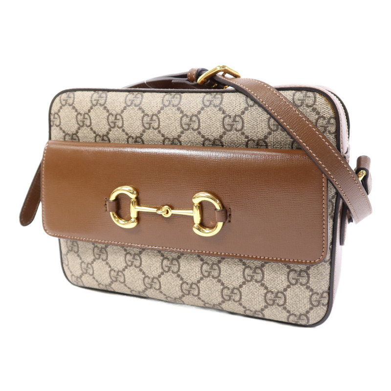 GUCCI 塗層帆布Horsebit 1955金扣肩背袋-2