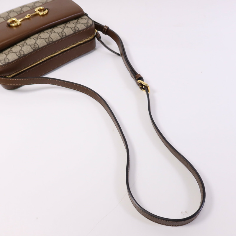 GUCCI 塗層帆布Horsebit 1955金扣肩背袋-9
