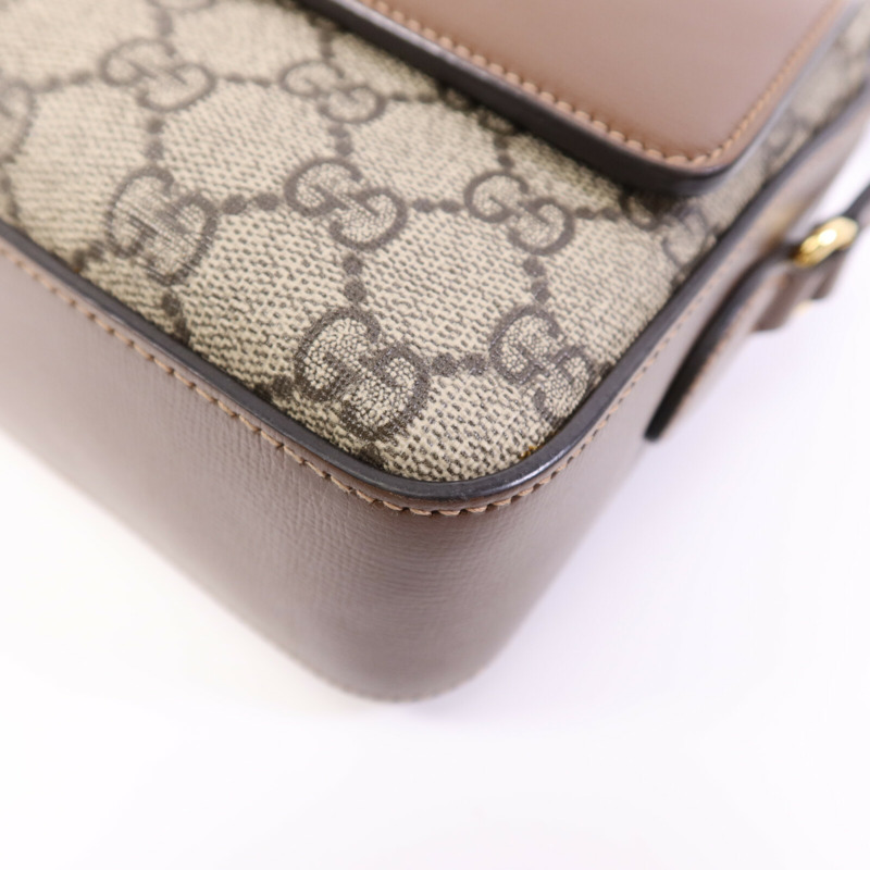 GUCCI 塗層帆布Horsebit 1955金扣肩背袋-10