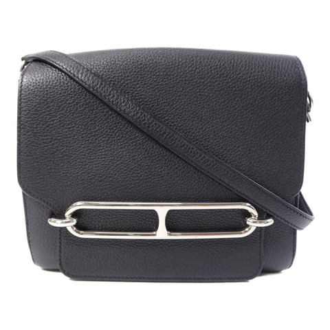 HERMES Clemence皮革Roulis 23銀扣肩背袋Noir