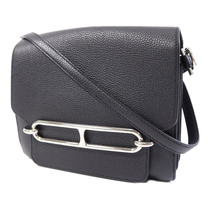 HERMES Clemence皮革Roulis 23銀扣肩背袋Noir-2