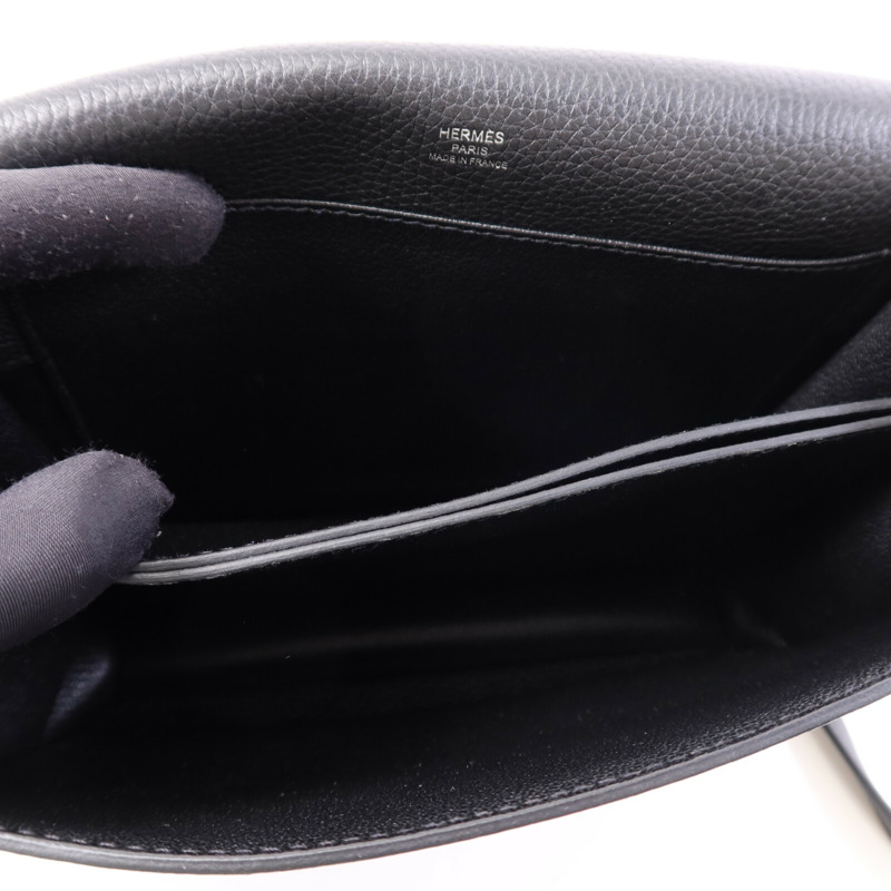 HERMES Clemence皮革Roulis 23銀扣肩背袋Noir-4