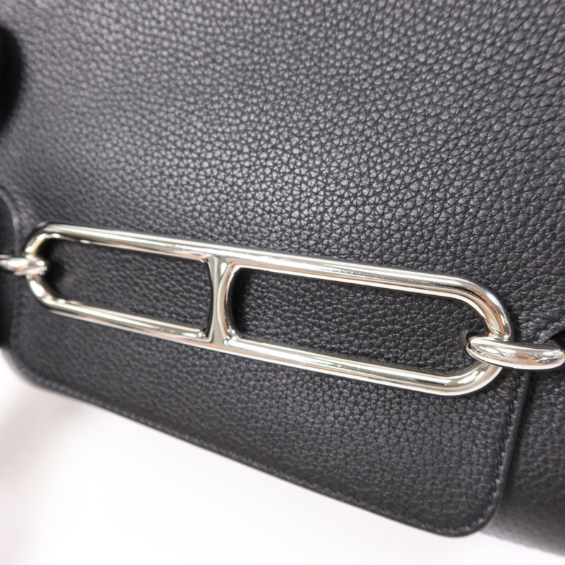 HERMES Clemence皮革Roulis 23銀扣肩背袋Noir-6