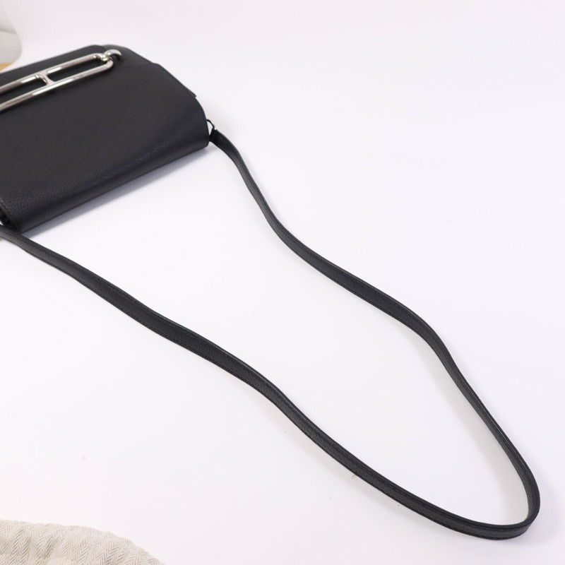 HERMES Clemence皮革Roulis 23銀扣肩背袋Noir-8