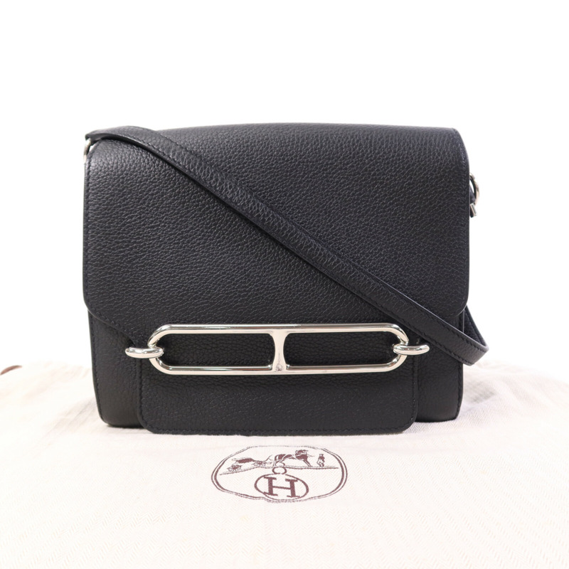 HERMES Clemence皮革Roulis 23銀扣肩背袋Noir-9