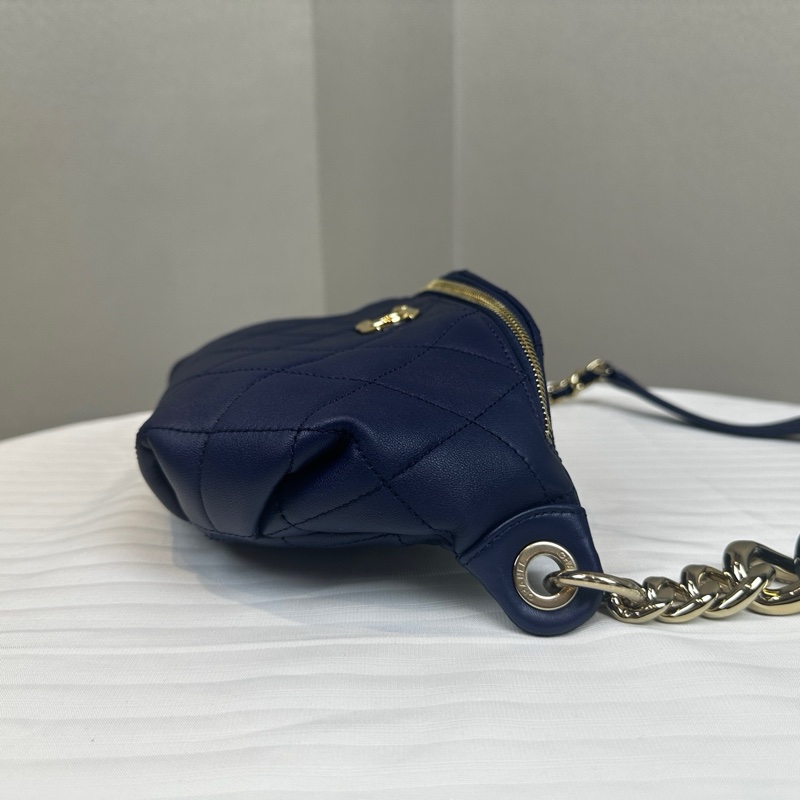 99新 香奈兒/Chanel 藍色牛皮菱格金扣腰包胸包25x5.5x15cm-2