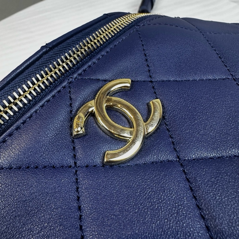 99新 香奈兒/Chanel 藍色牛皮菱格金扣腰包胸包25x5.5x15cm-14