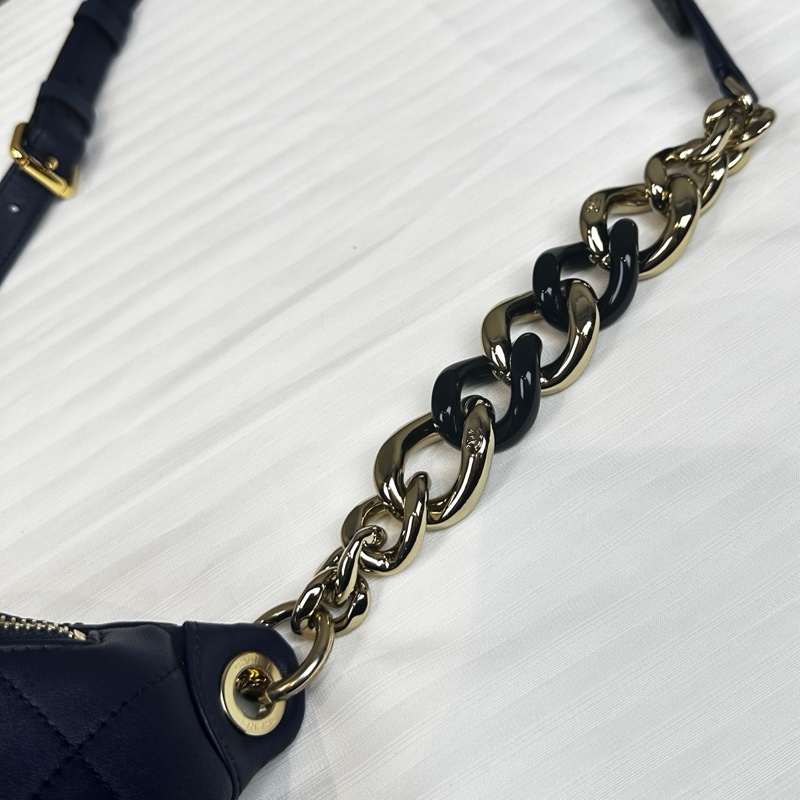 99新 香奈兒/Chanel 藍色牛皮菱格金扣腰包胸包25x5.5x15cm-15