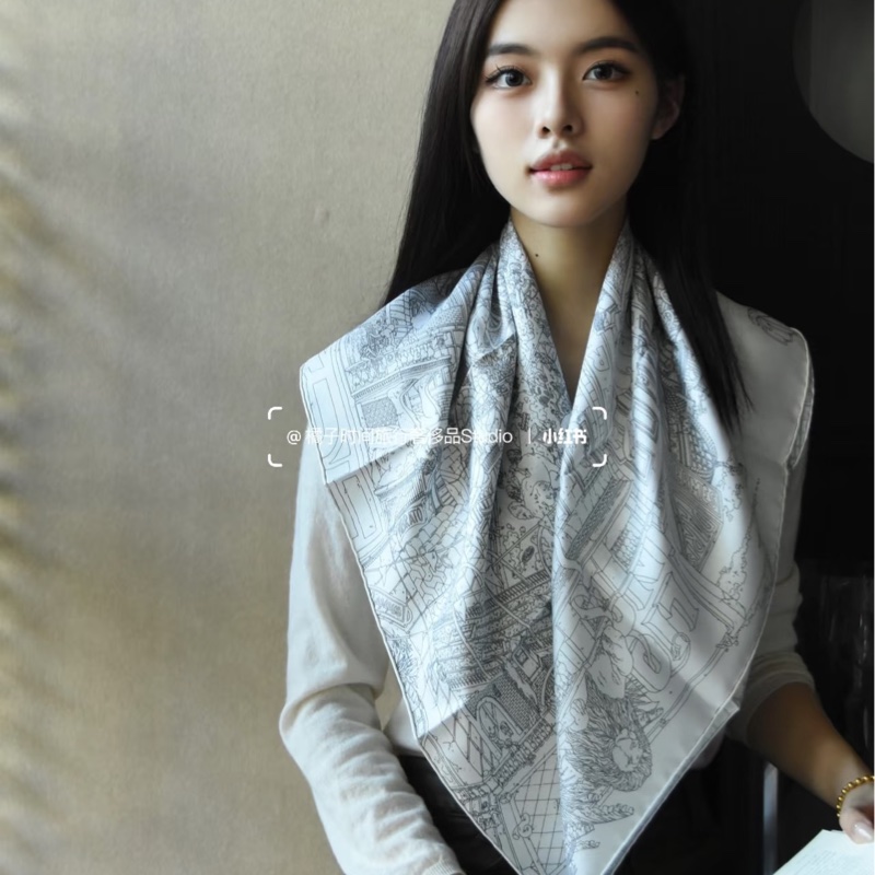 Hermes 愛馬仕 福堡郵輪絲巾/90cm/白色款/全新現貨-3