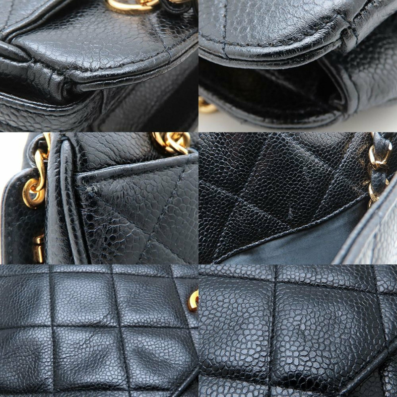 香奈兒魚子醬紋皮革鏈肩背包，黑色，女士，352959-4
