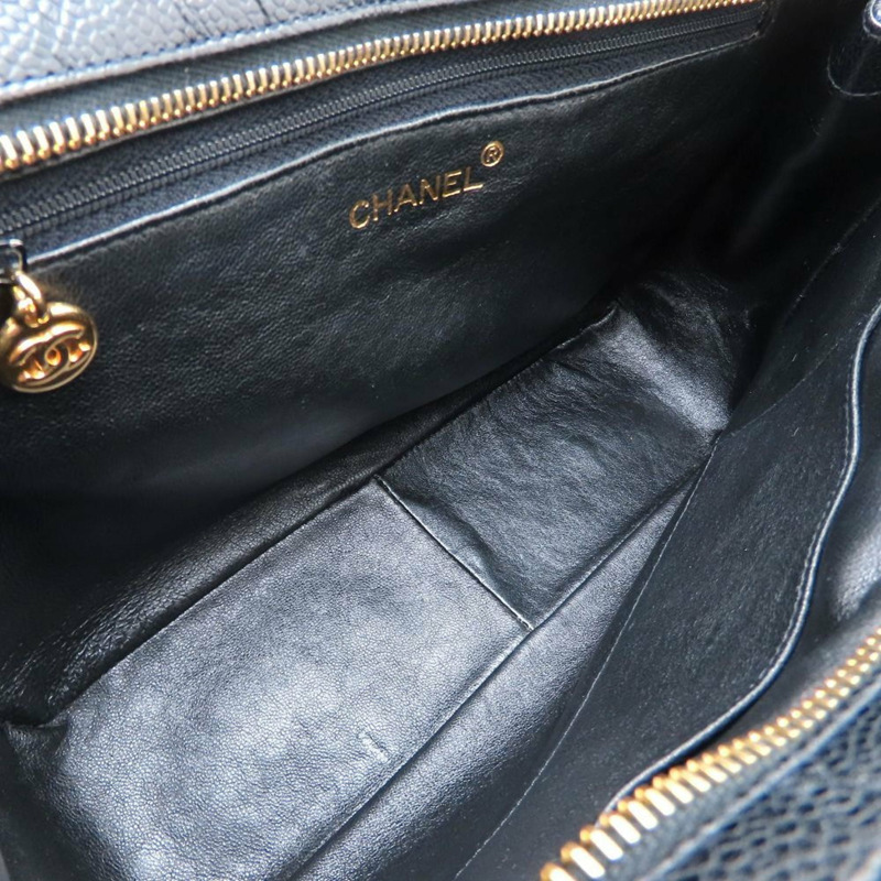 香奈兒魚子醬紋皮革鏈肩背包，黑色，女士，352959-6